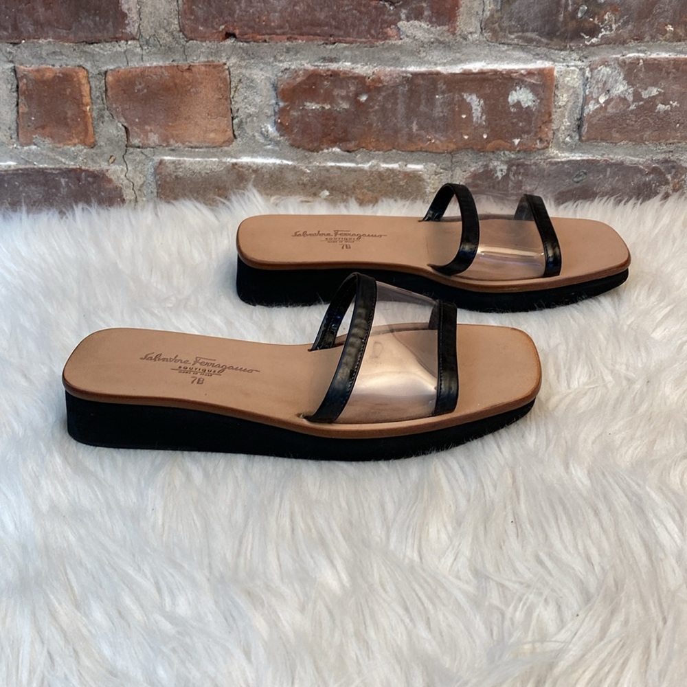 Salvatore Ferragamo Clear Slides, Size 7B